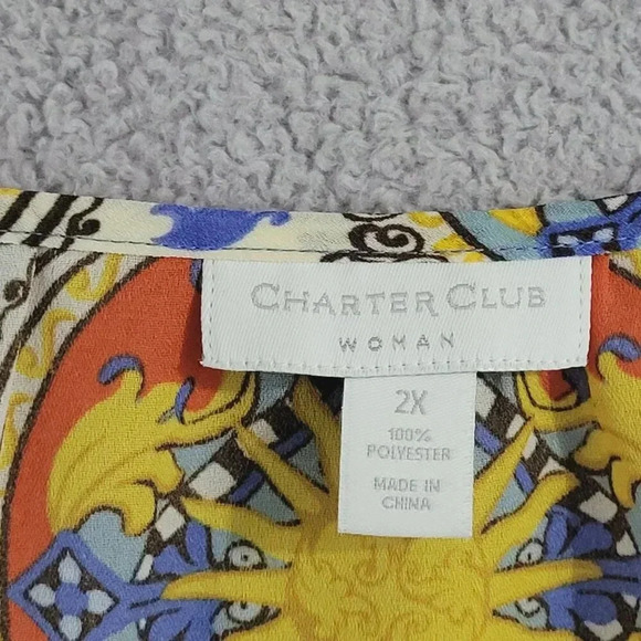 Charter Club Womens 2X Boho Medallion Print Peasant Chiffon Blouse     5PT - Picture 4 of 6